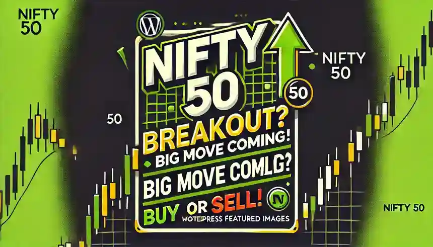 Eye-catching Nifty 50 stock market thumbnail with bold green and black colors, featuring breakout analysis, buy/sell decision prompts, and trading signals for potential big moves.