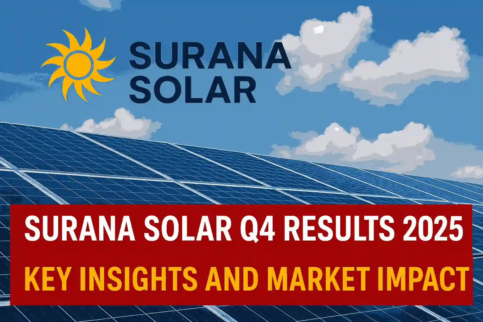 Surana Solar logo with solar panels under a blue sky highlighting Q4 FY25 results